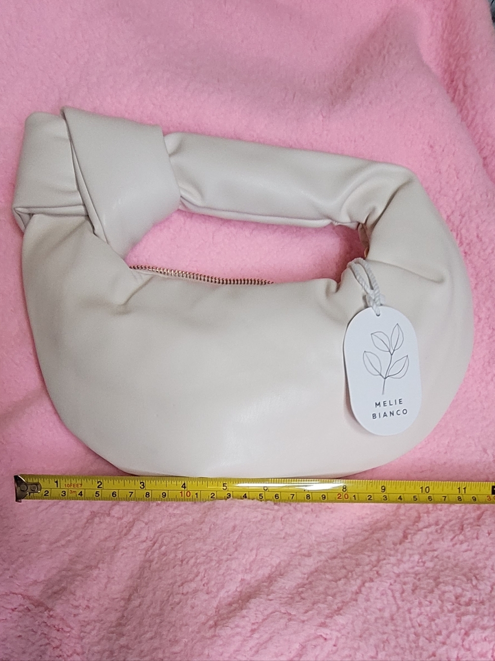 Melie Bianco Cream Knot-Top Hobo Shoulder Bag